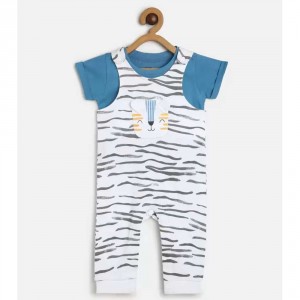 Miniklub Dungaree For Baby Boys Casual Printed Pure Cotton 18-24m, White/Grey